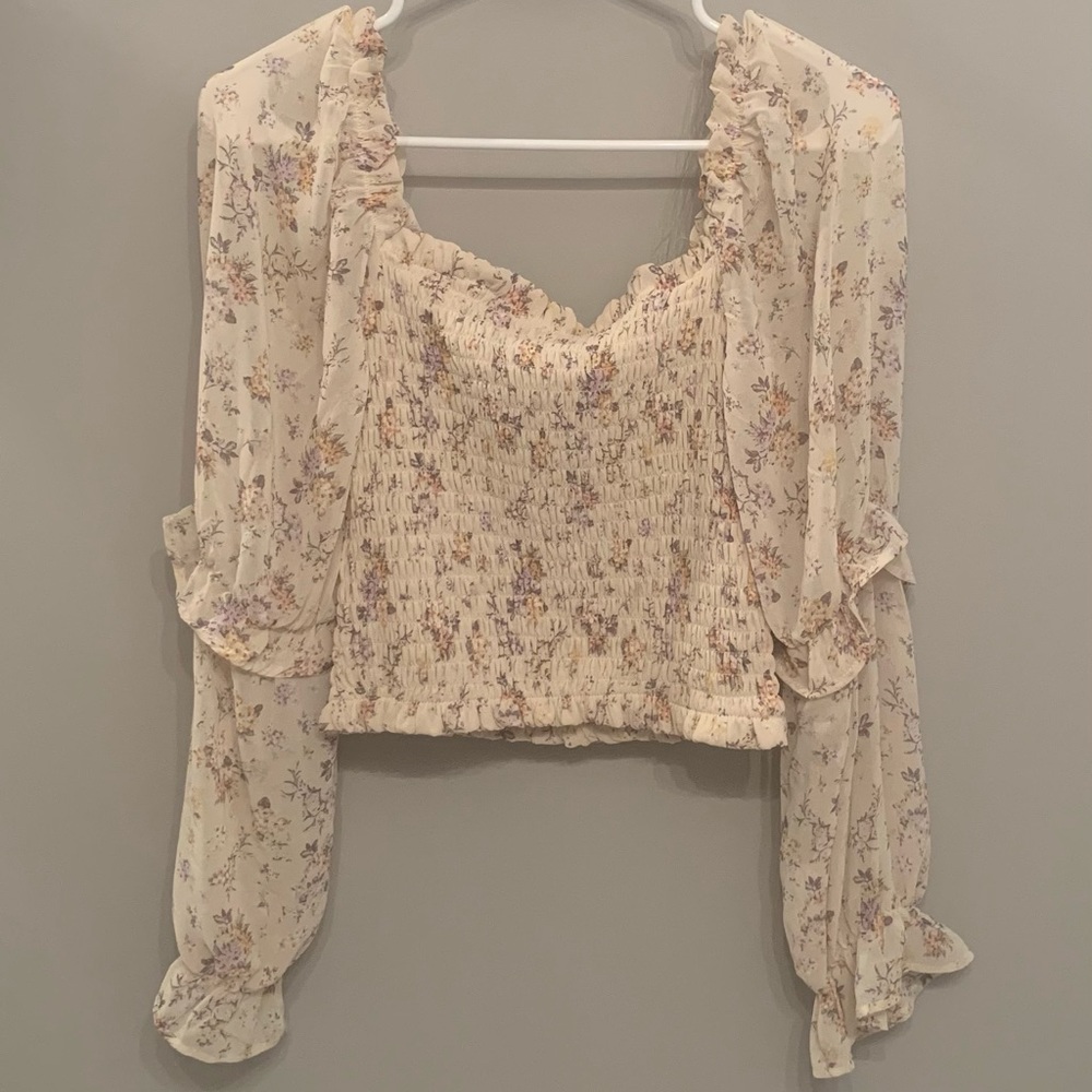 Wild Fable Pink Long Sleeve Floral Crop